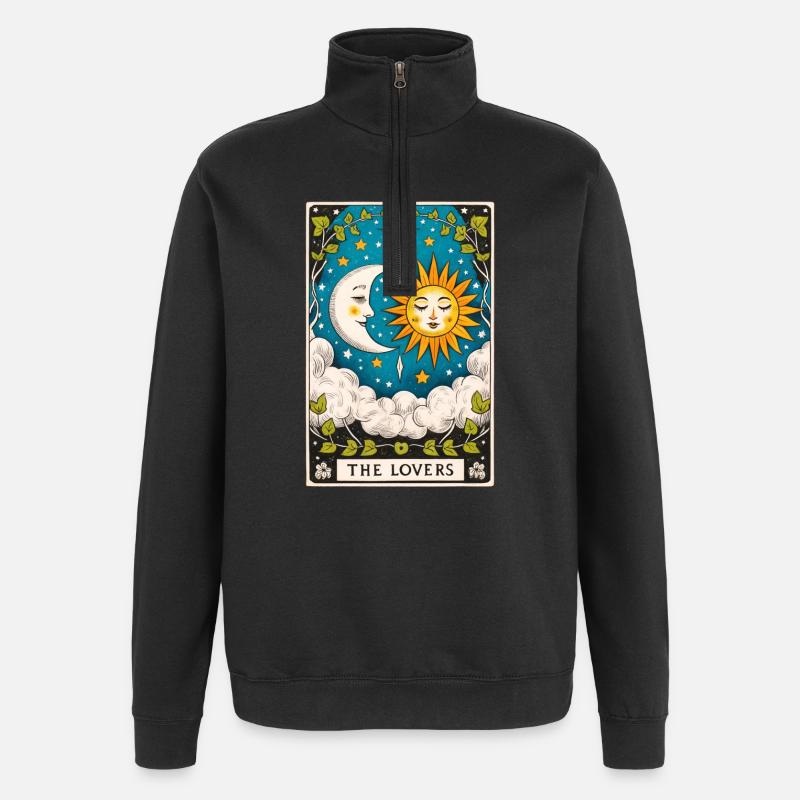 Amoureux Tarot Soleil Lune - Sweat à zip 1/4 - noir