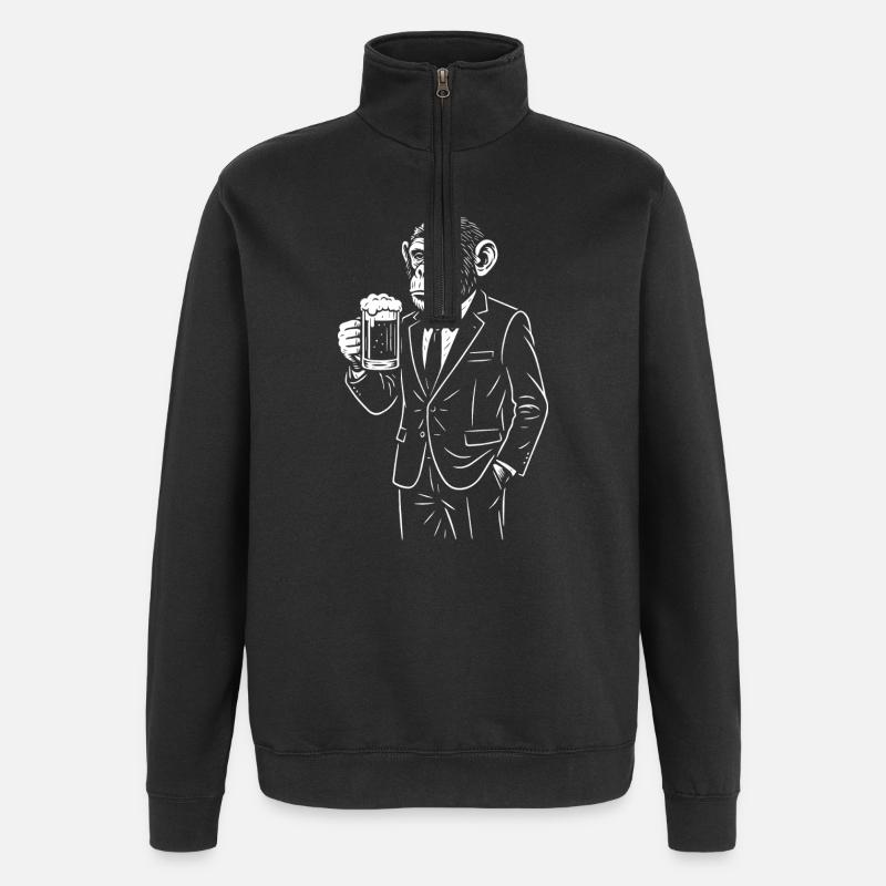 Eleganter Affe im Anzug mit Bier - Quarter-Zip-Sweatshirt - Schwarz