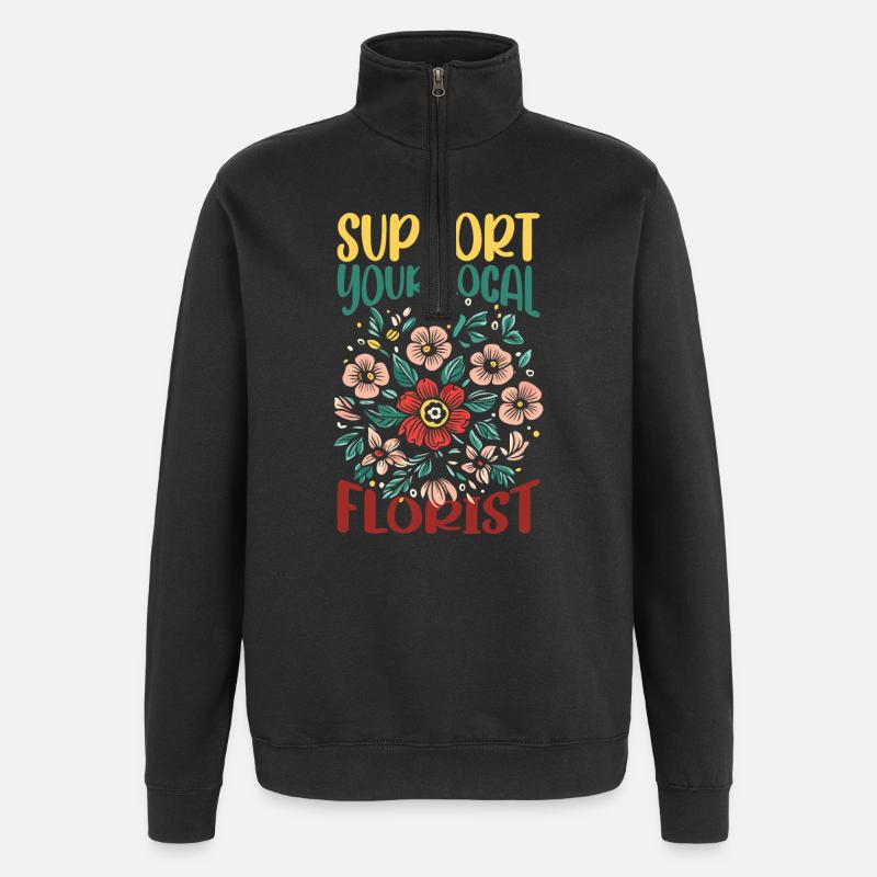 SH0982-Support_Your_Local_Florist - Sweat à zip 1/4 - noir