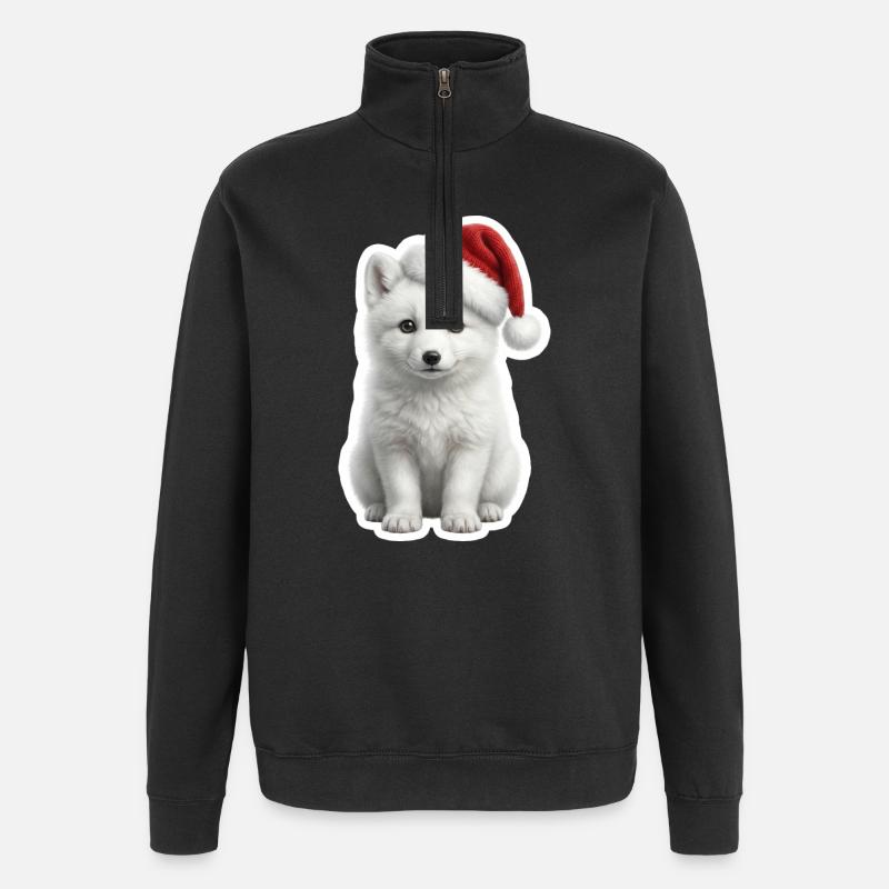 Weisser Polarfuchs im tiefen Schnee - Quarter-Zip-Sweatshirt - Schwarz