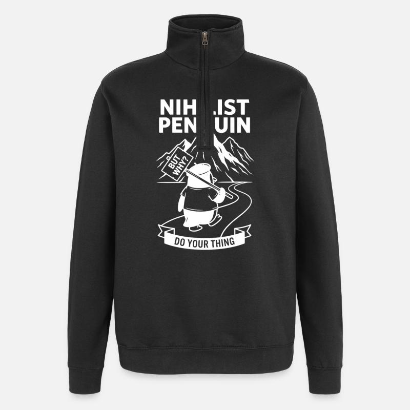 But Why Meme - Nihilist Penguin - Quarter-Zip Sweatshirt - black
