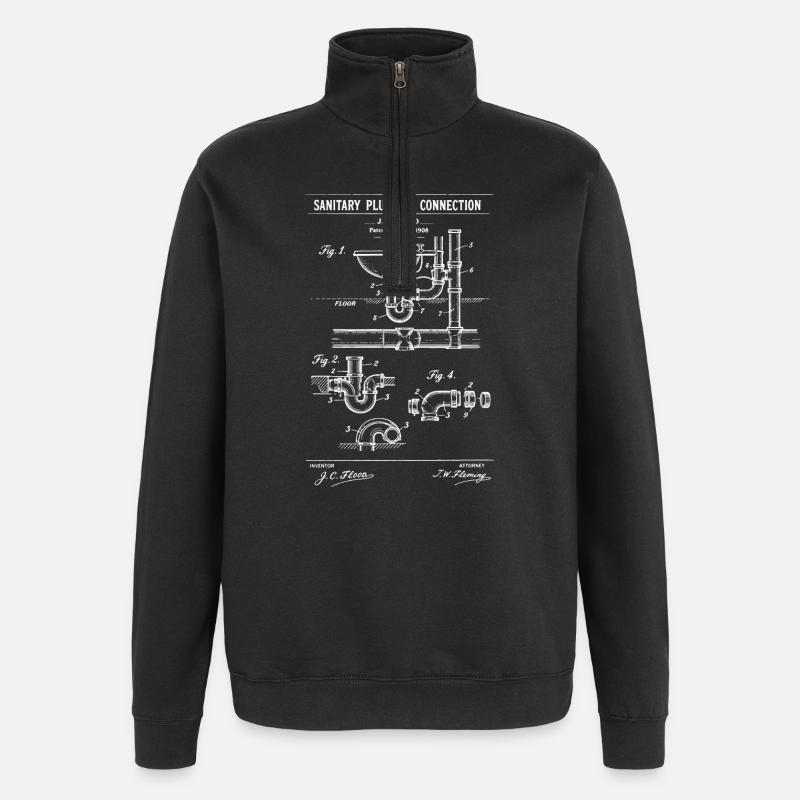 Sanitärdiagramm-Bauplan - Quarter-Zip-Sweatshirt - Schwarz