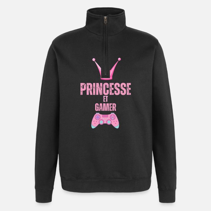 Princesse et Gamer - Sweat à zip 1/4 - noir