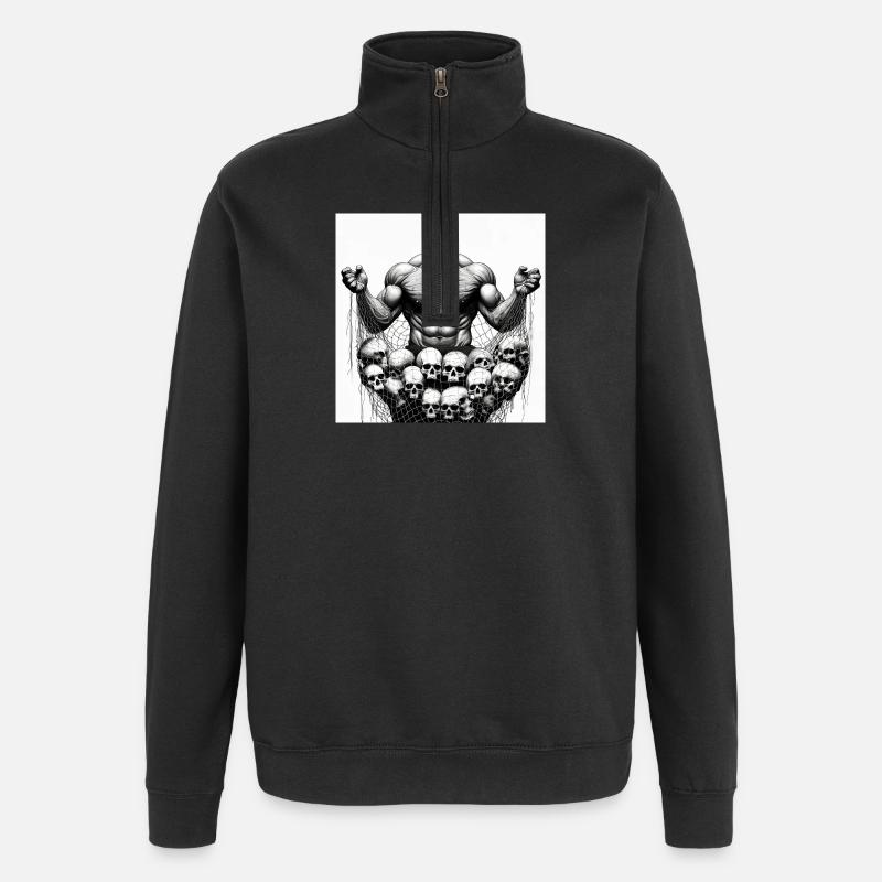 Musclé Crânes en Filet - Sweat à zip 1/4 - noir
