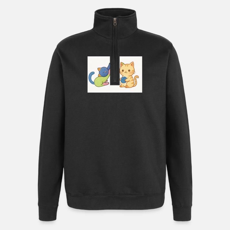 Verspieltes Duo aus Kätzchen und Garn - Quarter-Zip-Sweatshirt - Schwarz