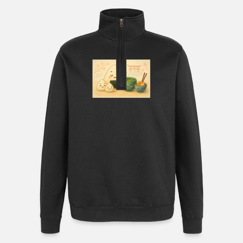 Kawaii Reisbällchen mit Tee Torii - Quarter-Zip-Sweatshirt - Schwarz