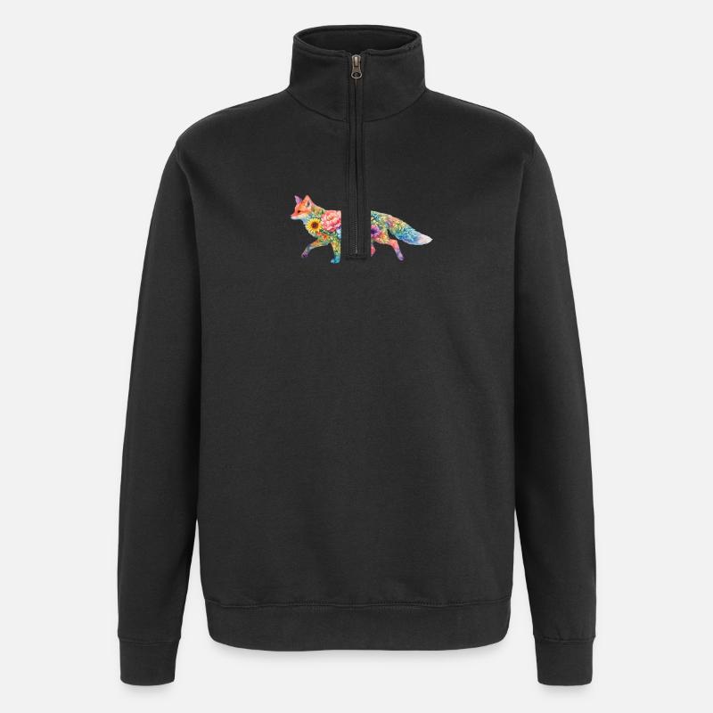 Fuchs Aquarell Silhouette Blumen - Quarter-Zip-Sweatshirt - Schwarz