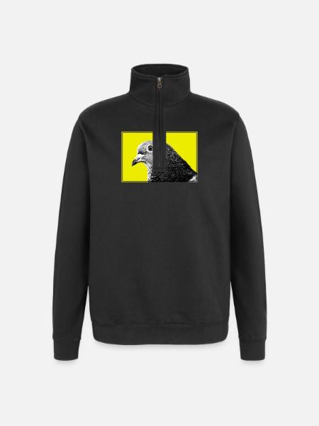 Pigeon Pop Portrait on Yellow - Quarter-Zip Sweatshirt - black