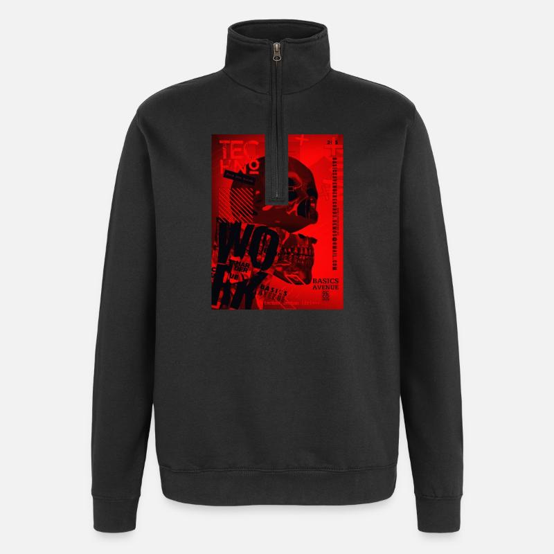 Crâne Rouge Techno Urbain - Sweat à zip 1/4 - noir