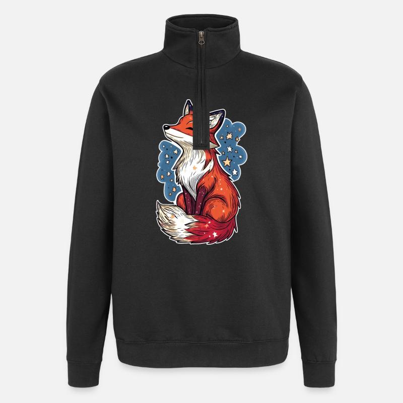 Fox and starry sky - Quarter-Zip Sweatshirt - black