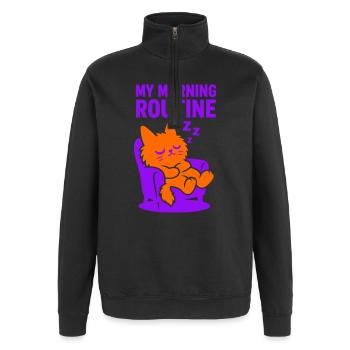 Morning Routine Cat #1 - Quarter-Zip Sweatshirt - black - Front - AI Model Female 172 light (172cm) & AI Model Male 178 dark (178cm)