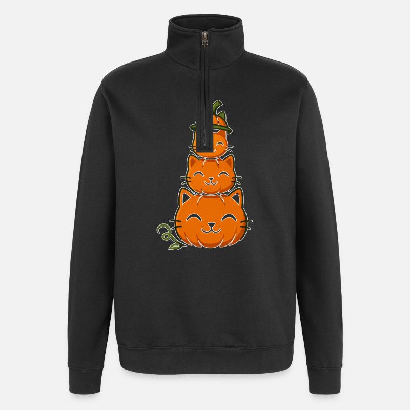 Happy Pumpkin Cat Stack - Sweat à zip 1/4 - noir