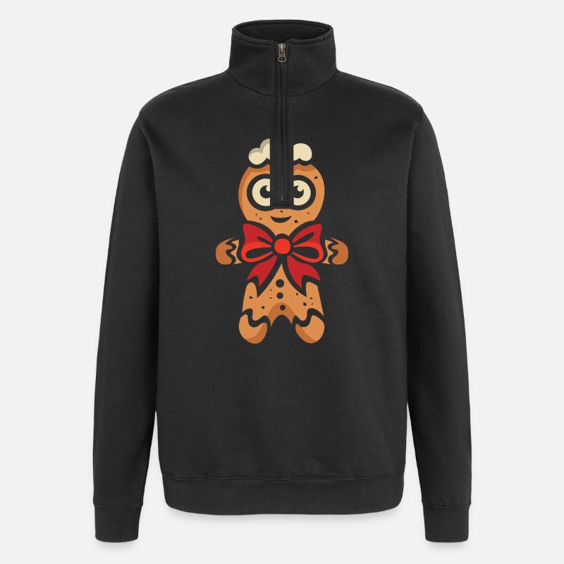 Lebkuchenmann mit roter Schleife - Quarter-Zip-Sweatshirt - Schwarz