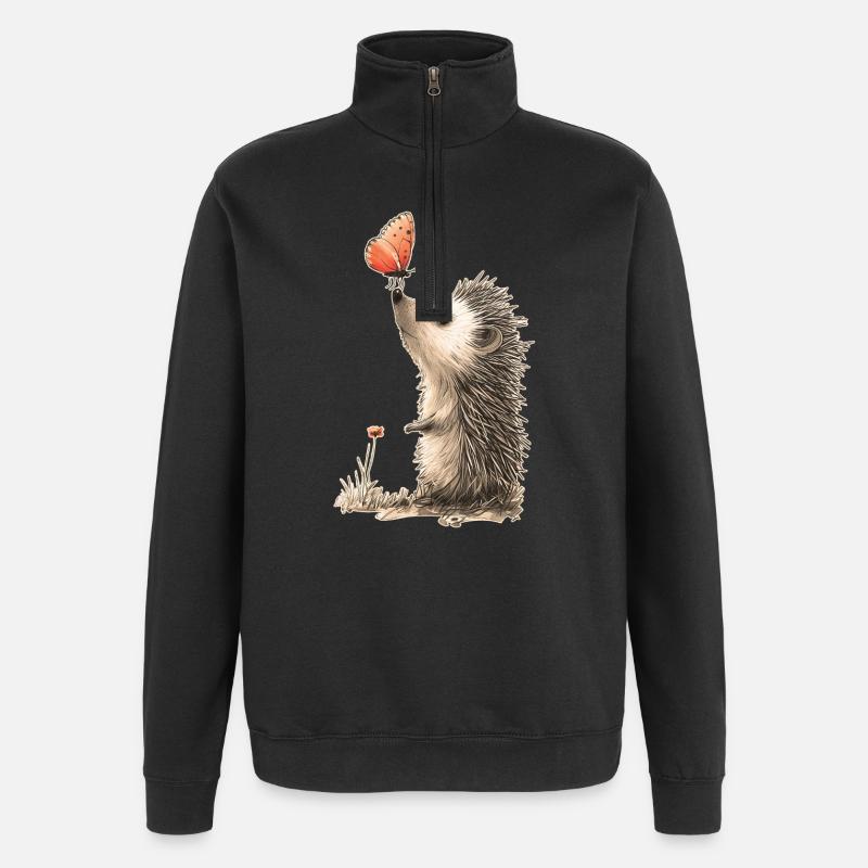 Hérisson et papillon - Sweat à zip 1/4 - noir