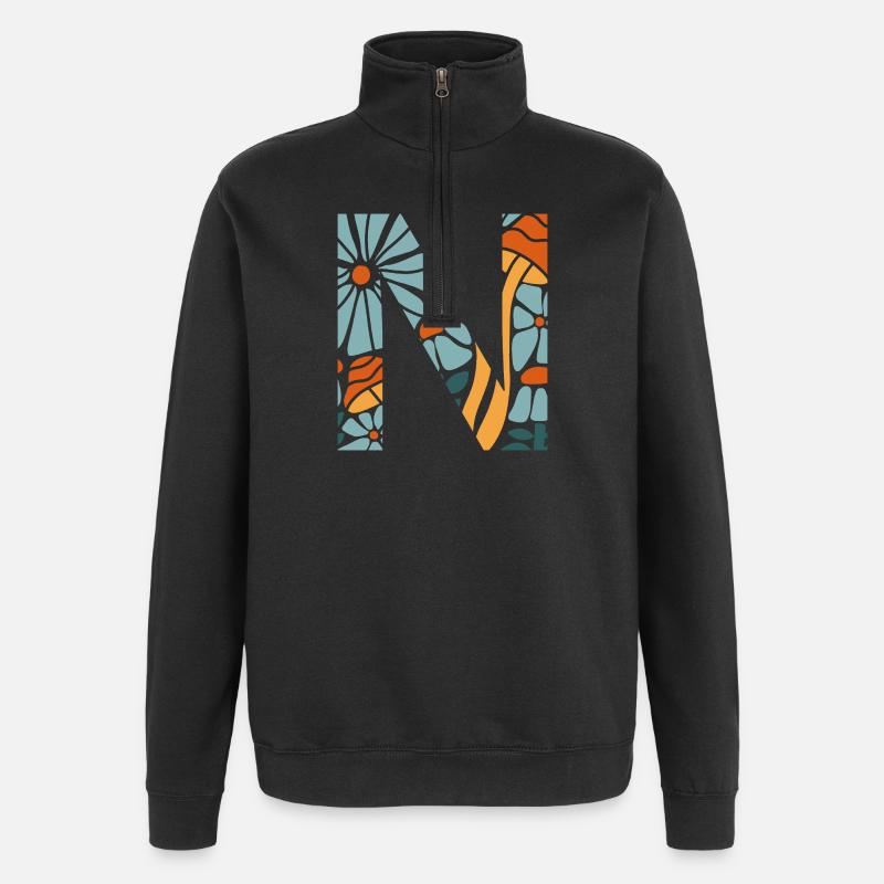 Groovy Letter n Flowers Geschenkidee - Quarter-Zip-Sweatshirt - Schwarz
