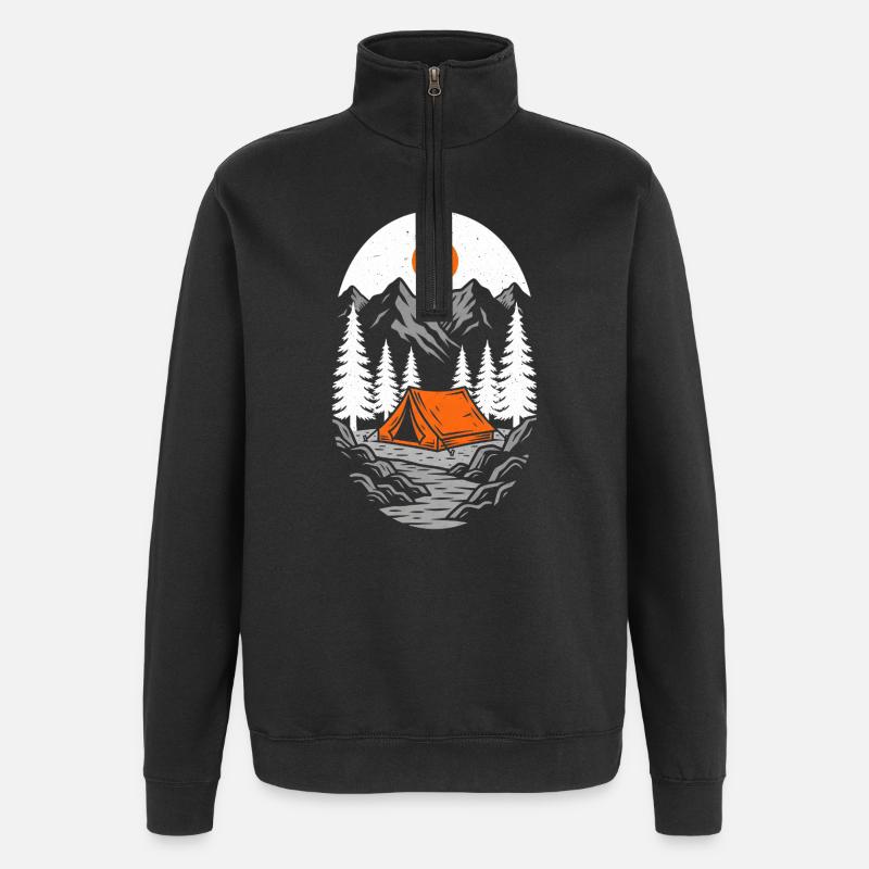 Oranges Zelt in Berglandschaft - Quarter-Zip-Sweatshirt - Schwarz