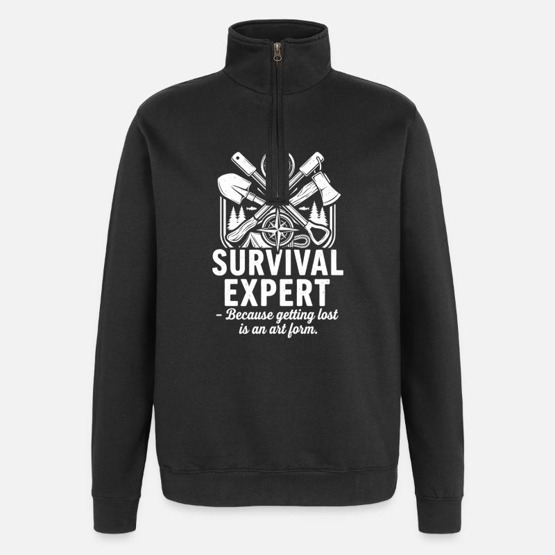 Überlebens-Experte - Quarter-Zip-Sweatshirt - Schwarz