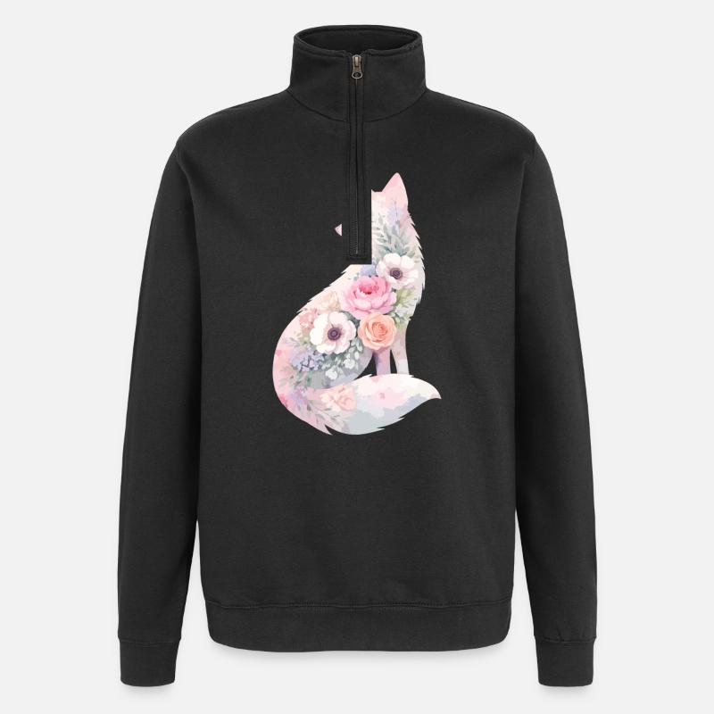 Fuchs Silhouette Aquarell Blumen - Quarter-Zip-Sweatshirt - Schwarz