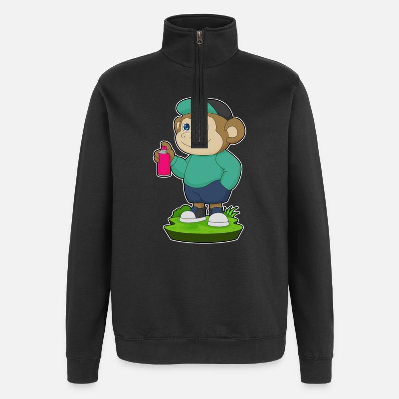 Affe Sprayer Sprühdose - Quarter-Zip-Sweatshirt - Schwarz