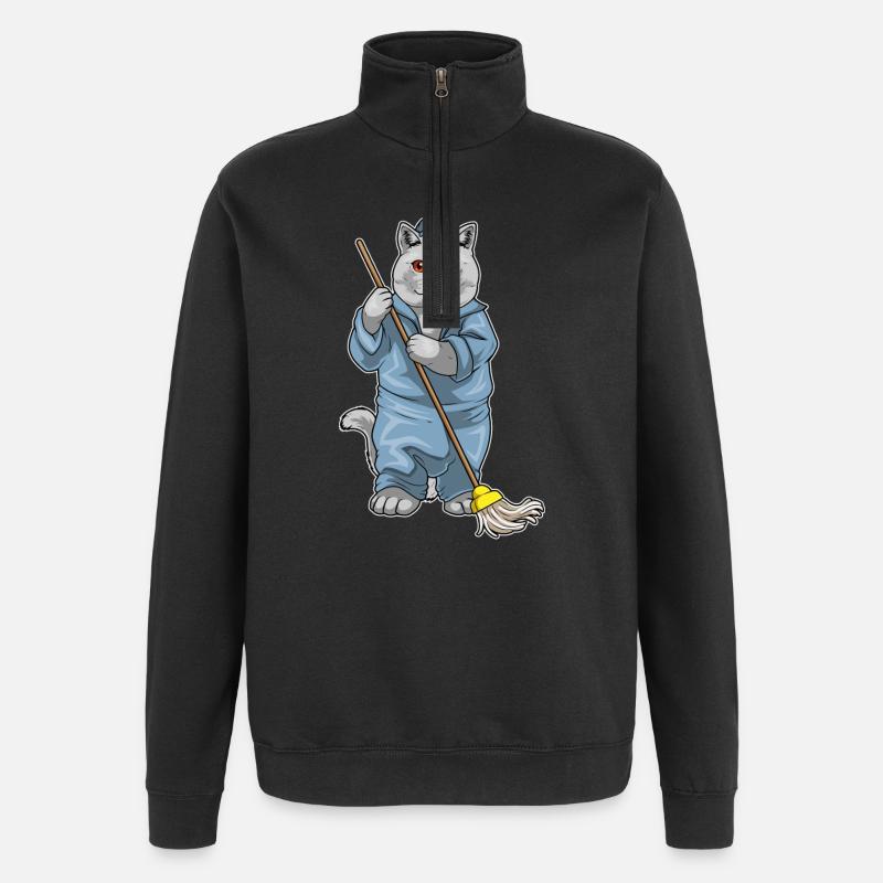 Balai nettoyant british shorthair - Sweat à zip 1/4 - noir