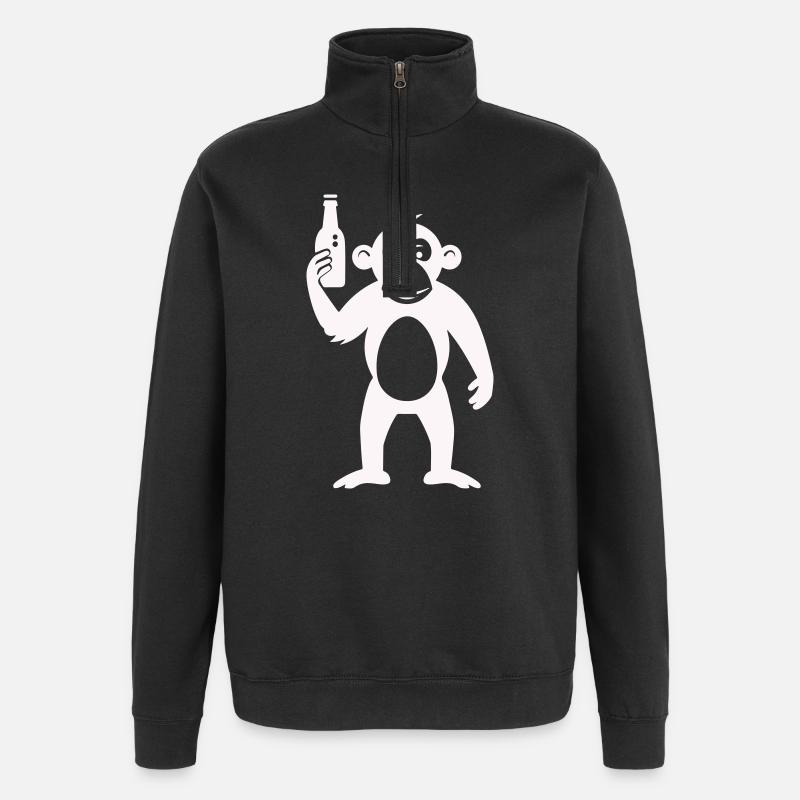 Humorvolle Affe mit Flasche - Quarter-Zip-Sweatshirt - Schwarz
