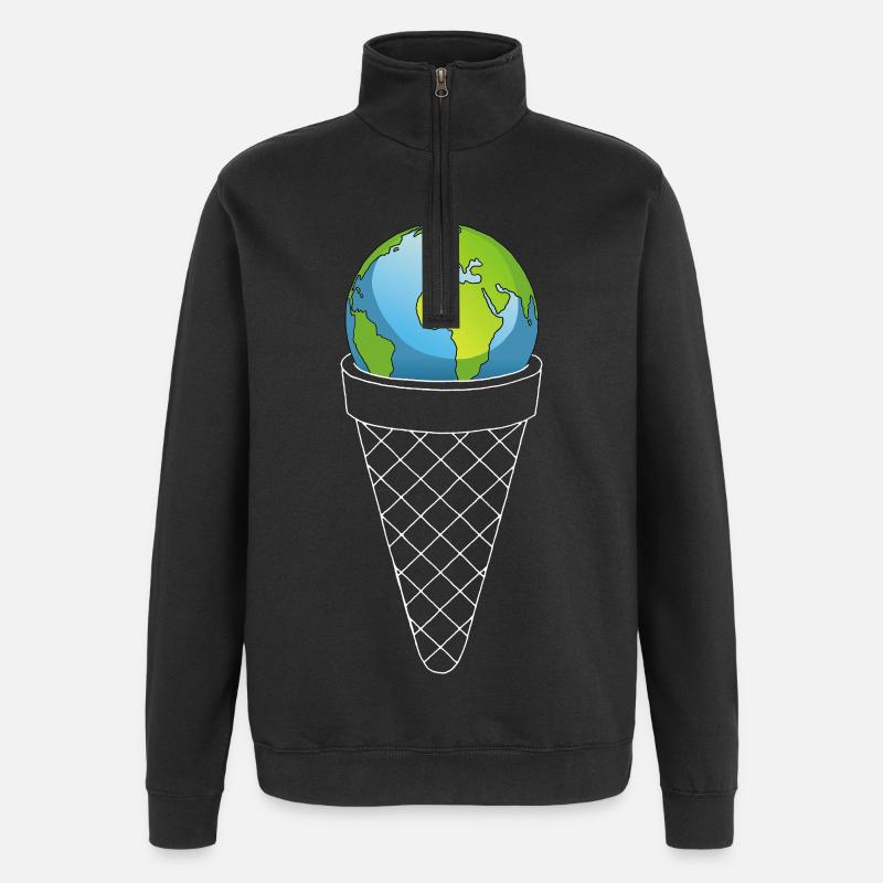 Planet Erde und Eiscreme - Quarter-Zip-Sweatshirt - Schwarz