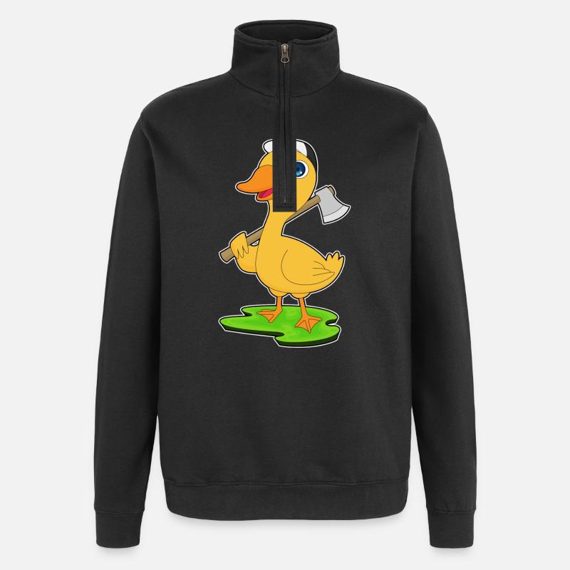 Ente Holzfäller Axt Wald - Quarter-Zip-Sweatshirt - Schwarz