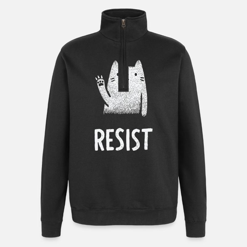 Illustration du chat blanc ondulant - Sweat à zip 1/4 - noir