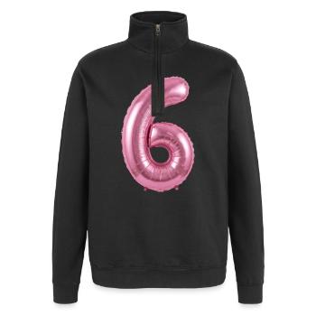 6. Geburtstag Shirt, Pinker Ballon Helium - Quarter-Zip-Sweatshirt - Schwarz - Vorne - AI Model Female 172 light (172cm) & AI Model Male 178 dark (178cm)