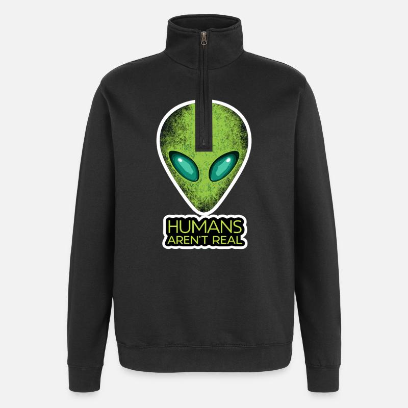 Alien Face Humans Aren't Real - Quarter-Zip Sweatshirt - black