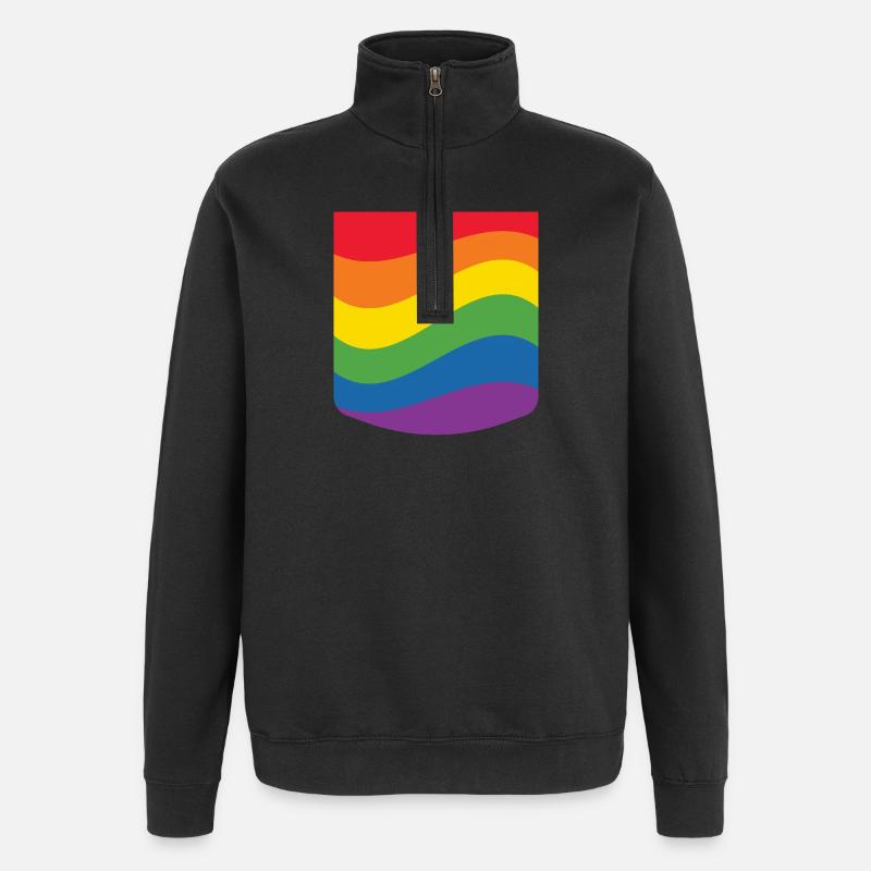 Rainbow Wave Pride Flag Minimal Design - Felpa con zip 1/4 - nero