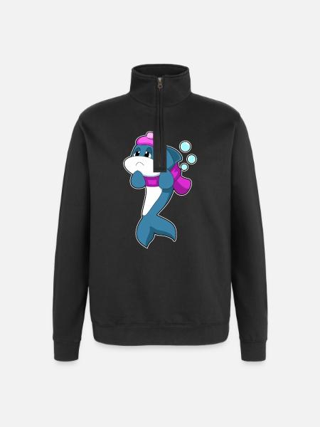 Dolphin Hot Water Bottle - Quarter-Zip Sweatshirt - black