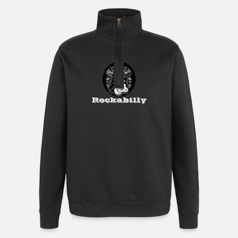Rockabilly blanc - Sweat à zip 1/4 - noir