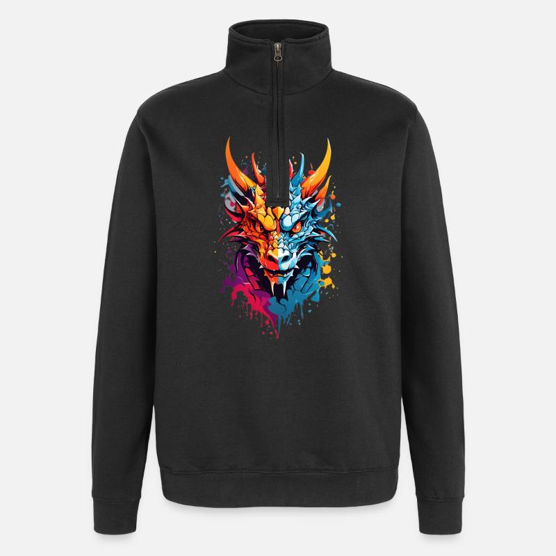 Coole Drache - Quarter-Zip-Sweatshirt - Schwarz