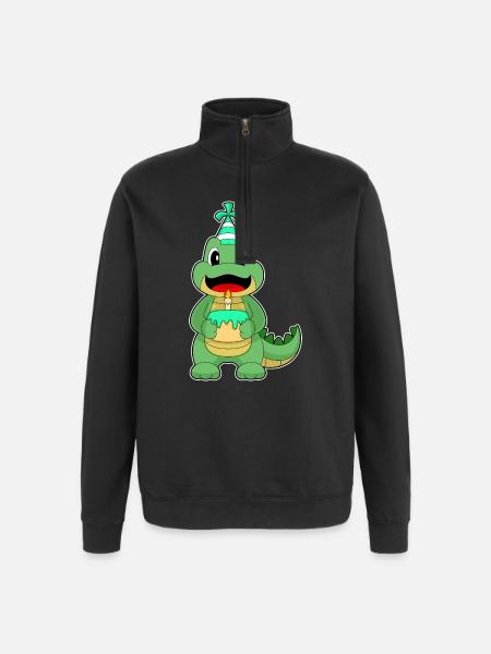 Crocodile Birthday Cake - Quarter-Zip Sweatshirt - black
