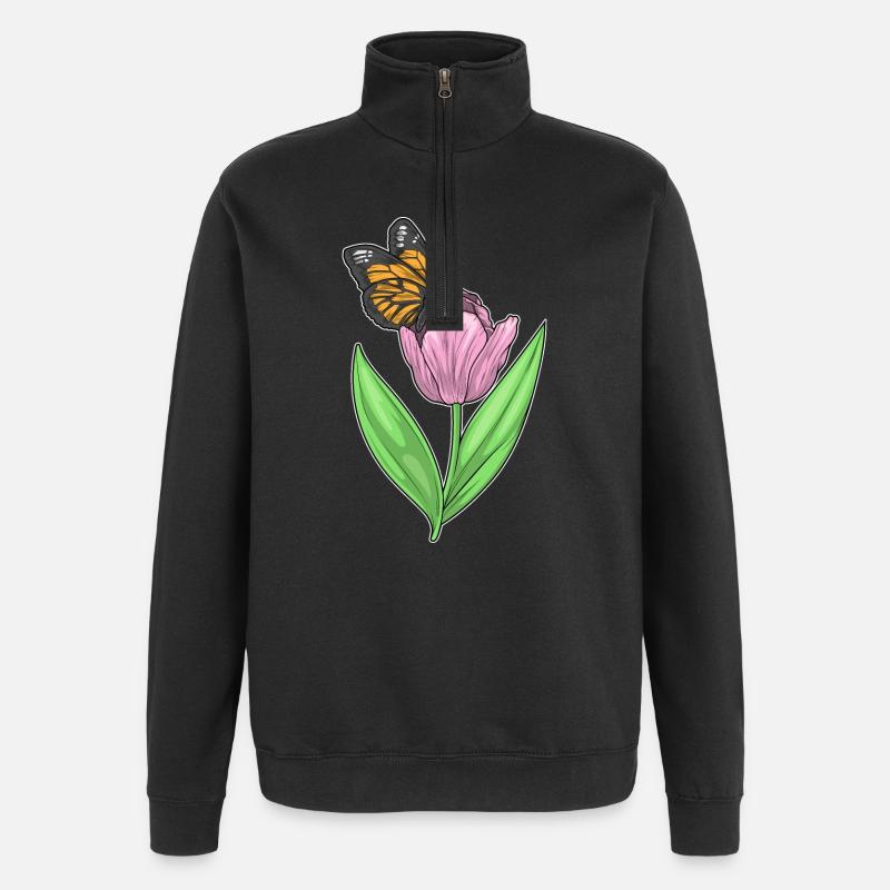 Papillon Tulipe - Sweat à zip 1/4 - noir