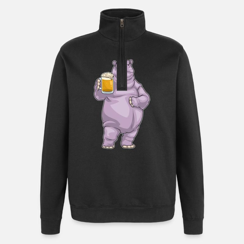 Nilpferd Krug Bier - Quarter-Zip-Sweatshirt - Schwarz
