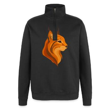 Eleganter Luchskopf – Kraftvolle Wildkatze - Quarter-Zip-Sweatshirt - Schwarz - Vorne - AI Model Female 172 light (172cm) & AI Model Male 178 dark (178cm)