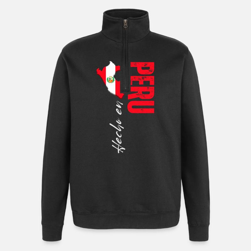 Fabriqué au Pérou, design vertical - Sweat à zip 1/4 - noir