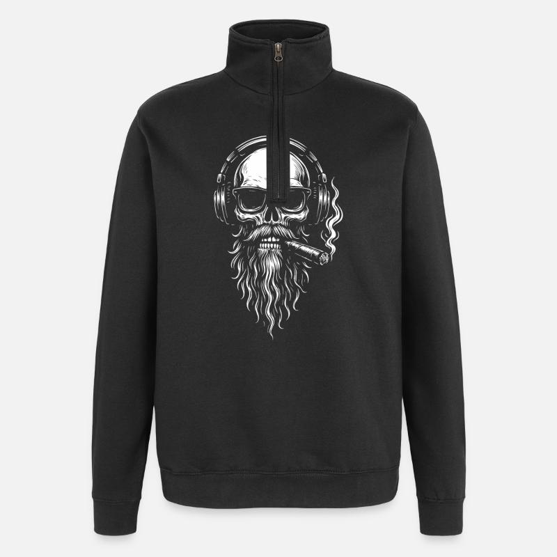 Einfarbiger Totenkopf-DJ mit Bart - Quarter-Zip-Sweatshirt - Schwarz
