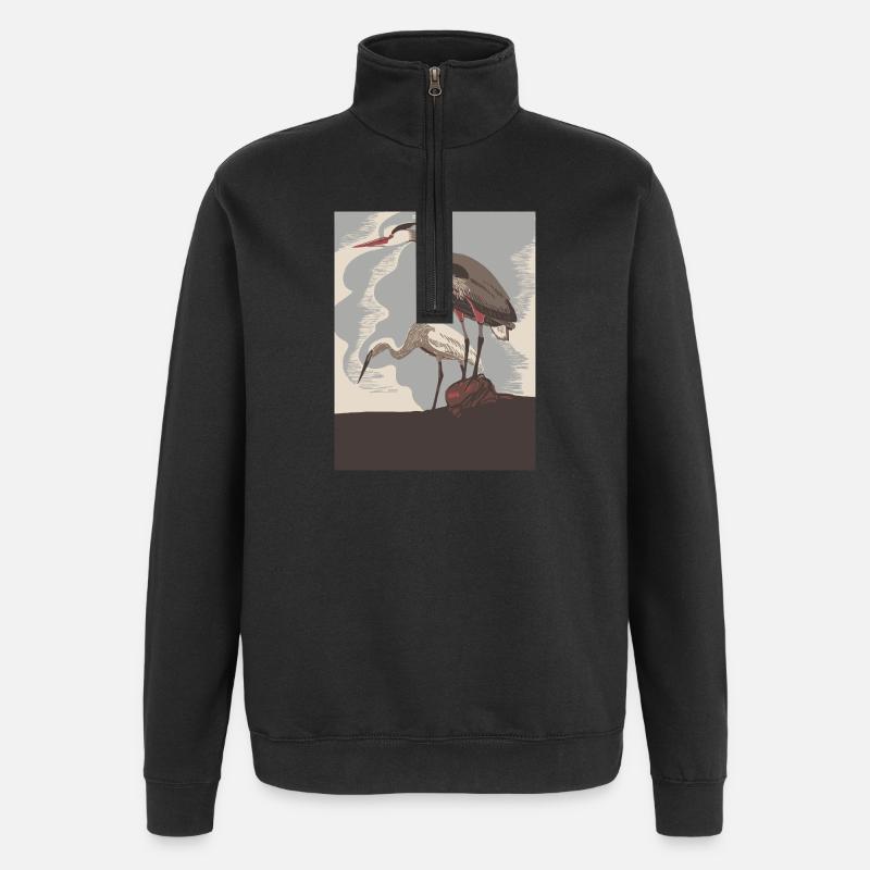 Heronenküste im Retro-Stil - Quarter-Zip-Sweatshirt - Schwarz