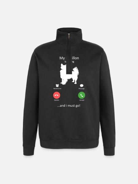 Papillon Dog Calling Smartphone Interface - Quarter-Zip Sweatshirt - black