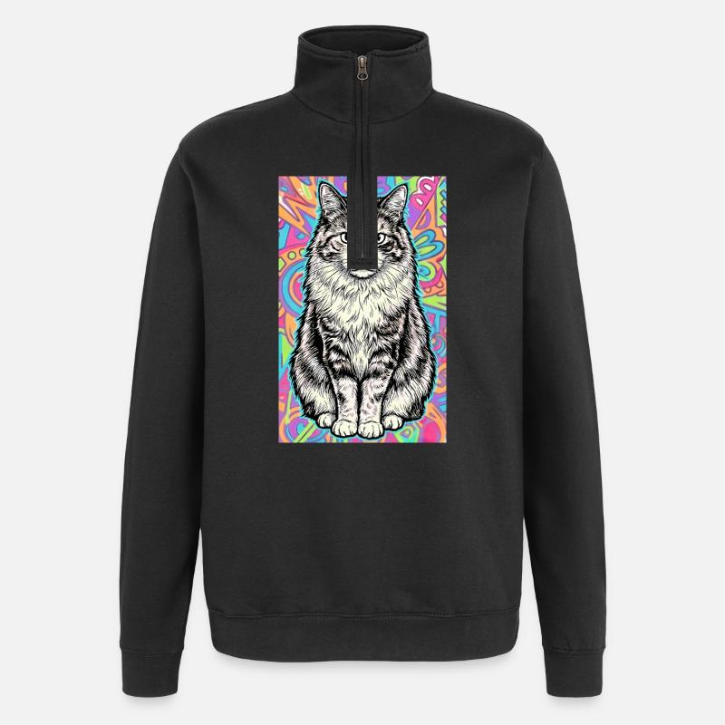 chat - Sweat à zip 1/4 - noir