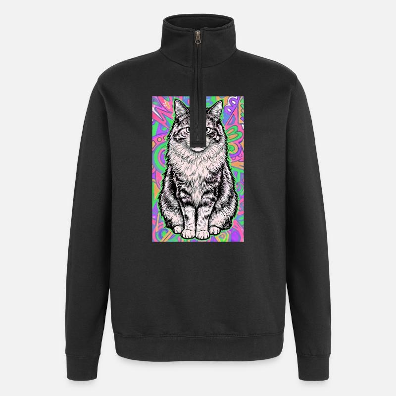chat - Sweat à zip 1/4 - noir