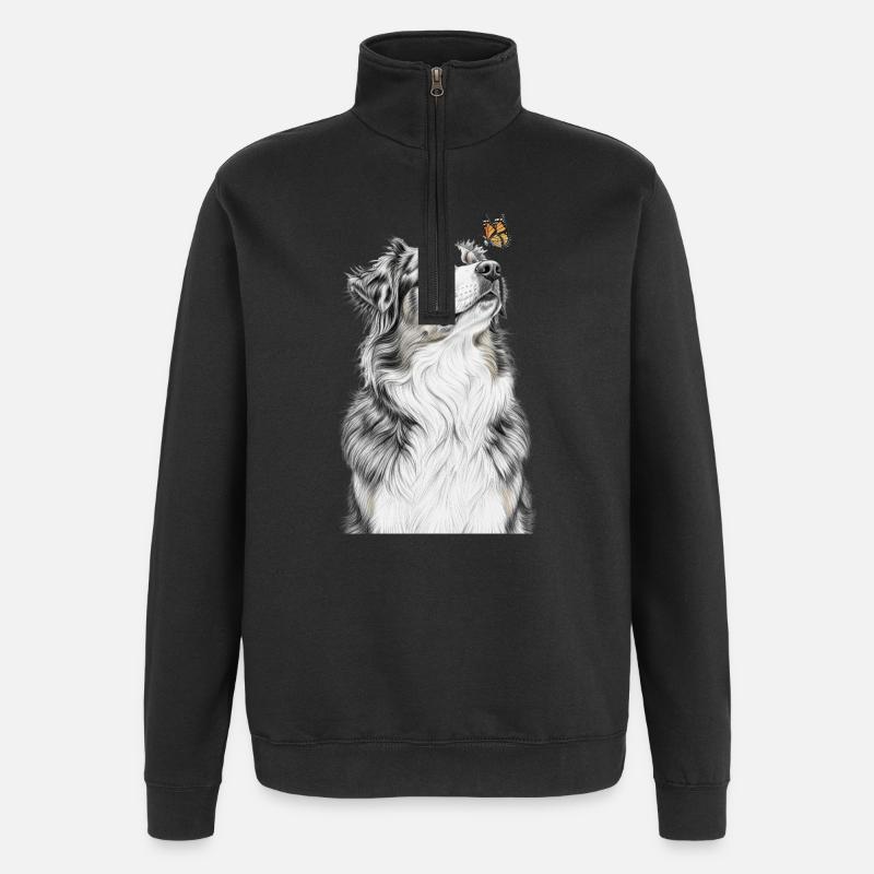 Aussie blickt Schmetterling Australian Shepherd - Quarter-Zip-Sweatshirt - Schwarz