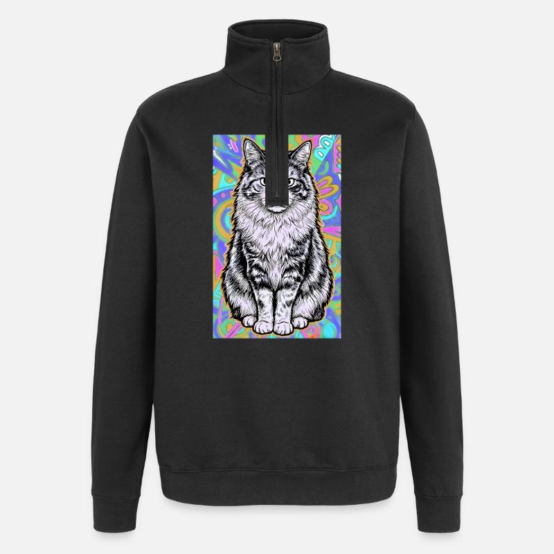 Katze - Quarter-Zip-Sweatshirt - Schwarz