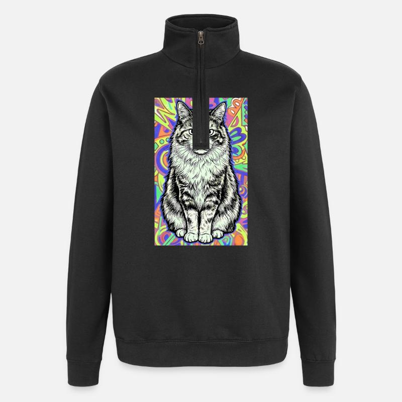 Katze - Quarter-Zip-Sweatshirt - Schwarz