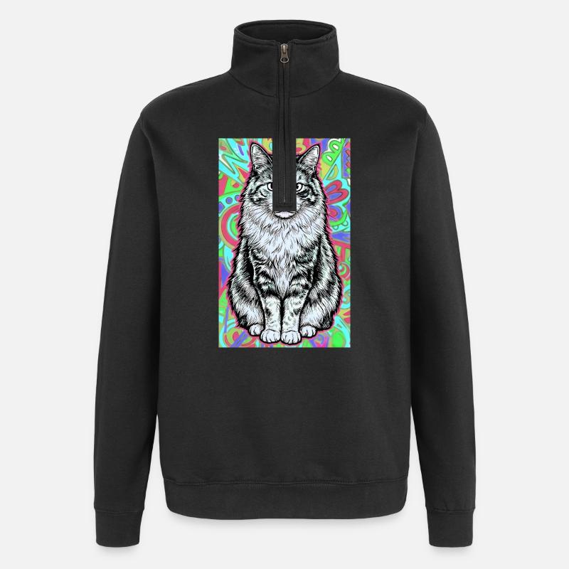 Katze - Quarter-Zip-Sweatshirt - Schwarz