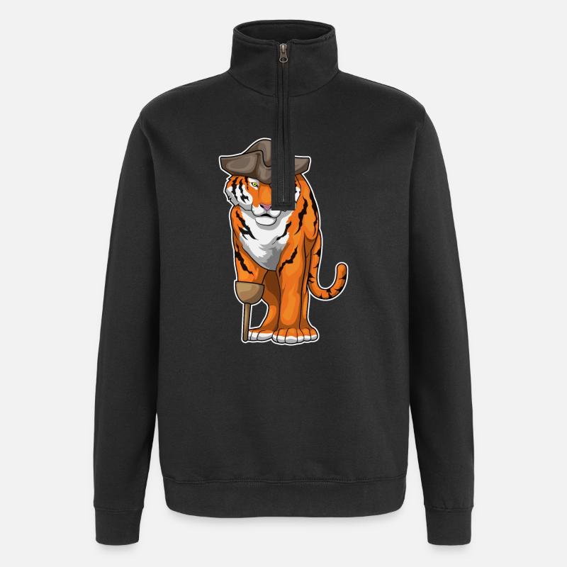 Tiger Pirat Holzbein Augenklappe - Quarter-Zip-Sweatshirt - Schwarz