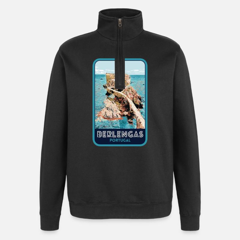 Illustration des Îles Berlengas, Peniche - Sweat à zip 1/4 - noir